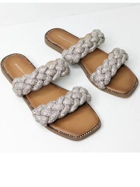 Madden girl Crystal Braided Double-Strap Slides - Silver size 7.5